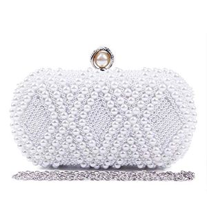 schneeweiss oder ivory Clutch Brauttasche Brautbeutel mit Perlen und Pailletten 