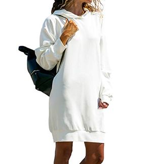 Damen Kapuzen Pullikleid Lange Hoodie Langarm Pullover Sweatshirt Kleid Sweater