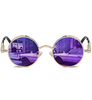 Frauen Retro Runde Sonnenbrille Vintage Kreis Sonnenbrille 60er Jahre Hippie-Sonnenbrille mit Metallglaskette Total 6 Stück Aufbewahrungstasche für Männer