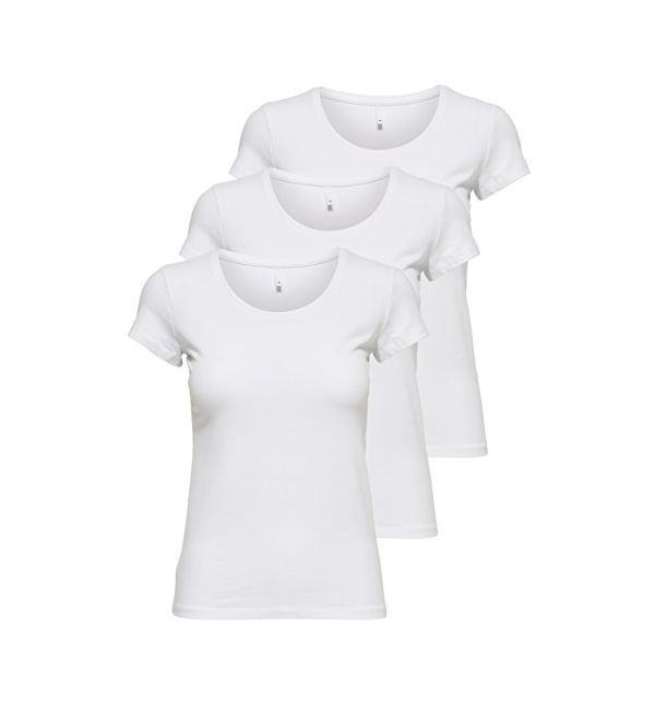 ONLY 3er Pack Damen T-Shirt schwarz oder weiß Kurzarm lang Basic Sommer T-Shirts XS S M L XL 15209153 